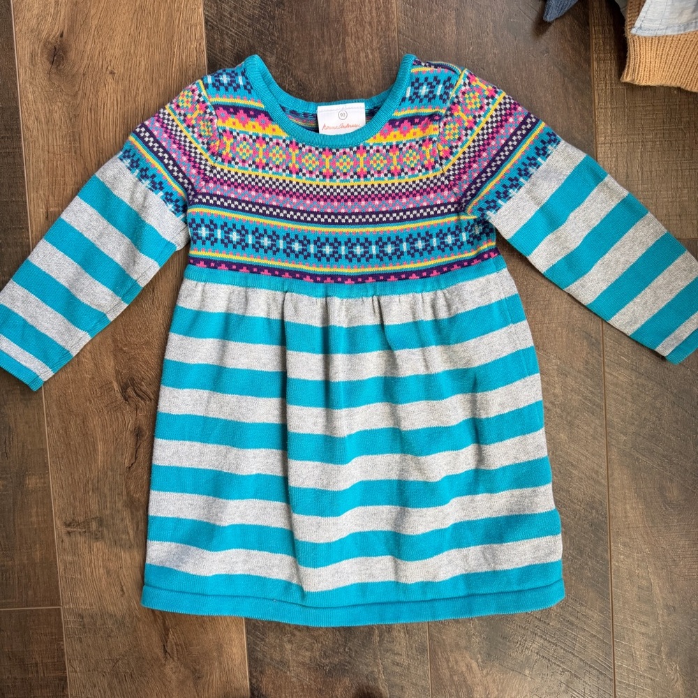 Hanna Andersson Striped Knit Dress with Colorful Fair Isle Yoke
